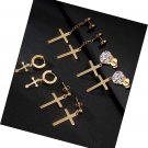 4 Pairs Stainless Steel Cross Dangle Hinged Hoop Earrings Huggie Piercing