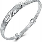 Yuren Women's 925 Sterling Silver Fu Flower Carved Bangle Bracelet 17.5g Weight
