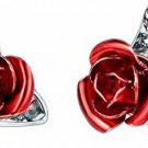 U7 Platinum Plated Red Rose Flower Stud Earrings