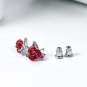 U7 Platinum Plated Red Rose Flower Stud Earrings