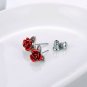 U7 Platinum Plated Red Rose Flower Stud Earrings