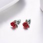U7 Platinum Plated Red Rose Flower Stud Earrings