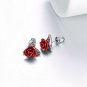 U7 Platinum Plated Red Rose Flower Stud Earrings