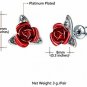 U7 Platinum Plated Red Rose Flower Stud Earrings