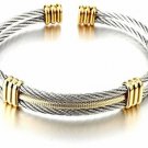 COOLSTEELANDBEYOND Mens Women Stainless Steel Twisted Cable Adjustable Cuff Two