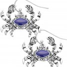 Liavy's Antique Crab Fashionable Earrings - Blue Enamel - Vine Filigree - Fish