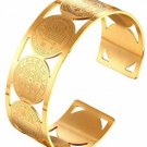 U7 Men Women Bangle Stainless Steel Gold Plated Cross St Benedict Medal Cuff