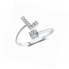 Adjustable Crystal Inlaid Initial Ring Alphabet Letter A-Z Adjustable Silver