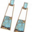 Bohemian Wood and Marble Effect Oblong Shaped Drop Statement Earrings