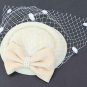 1940s Cocktail Wool Hat Dot Veil Netting Ribbon Bows Old Hollywood Pillbox
