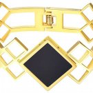 FOCALOOK 18k Gold Plated Rhombus Bracelet Oval Cuff Bangle 316L Stainless Steel