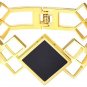 FOCALOOK 18k Gold Plated Rhombus Bracelet Oval Cuff Bangle 316L Stainless Steel