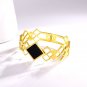 FOCALOOK 18k Gold Plated Rhombus Bracelet Oval Cuff Bangle 316L Stainless Steel