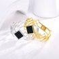 FOCALOOK 18k Gold Plated Rhombus Bracelet Oval Cuff Bangle 316L Stainless Steel