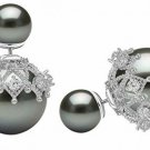 Double Sided Front Back Shell Pearl Beaded Silver Tone Elegant Stud Earrings