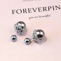 Double Sided Front Back Shell Pearl Beaded Silver Tone Elegant Stud Earrings