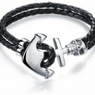 Halukakah 'SOLO' Men's Leather Bracelet Titanium Wristband Anchor Cross Skull