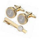 Mens Cufflinks Tie clips set Shirt Classic Initials Alphabet A-Z Gift Box