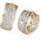 14K Gold Silver Wide Filigree Hoop Earrings Texture Flower Huggie Hoops
