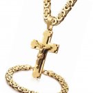 Men Stainless Steel Silver Gold Jesus Cross Pendant Necklace Chain Bracelet Set