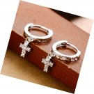 Cross Criss Small Huggie Hoop Earrings Sterling Silver Crystal Cartilage Hoops