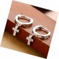 Cross Criss Small Huggie Hoop Earrings Sterling Silver Crystal Cartilage Hoops