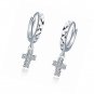 Cross Criss Small Huggie Hoop Earrings Sterling Silver Crystal Cartilage Hoops