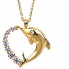 NickAngelo's Dolphin Love Heart Pendant Necklace 18K Gold Plated Elegant For