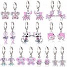 Girls 10 Pairs Silver Mini Hoop Colorful Crystal Earrings Charm Cat Dog Unicor
