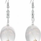 Women  Wish Crystal Ball Oval Natural Dried Dandelion Seed Hook Dangle Earrings
