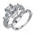 2PCS Gorgeous 18K Gold Plated Princess Cut CZ Bridal Engagement Wedding Band Set