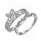 2PCS Vintage 18K Rose/White Gold Plated  Cut CZ Bridal Engagement Rings Set
