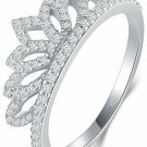 BORUO 925 Sterling Silver Ring, Cubic Zirconia Princess Crown Tiara Wedding Cz