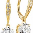 Lusoro 925 Sterling Silver Gold Plated Round AAA Cubic Zirconia Pave Leverback