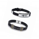 Stainless Steel Rubber Bracelet  Christian Crucifix Cross Wristband Silicone