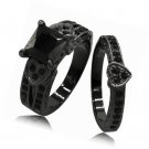 Black Rhodium Plated Princess Cut Heart Shape Wedding Engagement Bridal Ring Set