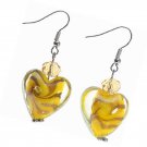 Gold Foil Heart Shaped Murano Glass Earrings