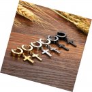 3-6 Pairs Stainless Steel Cross Dangle Huggie Hinged Hoop Earrings  Men Women