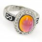 Silver Tone Multiple Color Changing Oval Stone Engraved Mood Ring Size 6-9