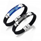 Men Bracelets Stainless Steel Silicone Sport Wristband Cross Bracelet Adjustable