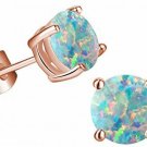 Tiny Round Opal Stud Earrings Sets For Kids-18K Rose Gold Plated Birthstones