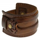 Punk retro style Authentic Wide Leather Casual Mens Brown Cuff Bangle Bracelet