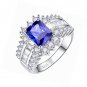 Emerald Cut Created Blue Sapphire & CZ 925 Sterling Silver Eternity Halo Ring