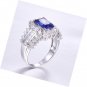 Emerald Cut Created Blue Sapphire & CZ 925 Sterling Silver Eternity Halo Ring