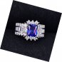 Emerald Cut Created Blue Sapphire & CZ 925 Sterling Silver Eternity Halo Ring