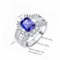 Emerald Cut Created Blue Sapphire & CZ 925 Sterling Silver Eternity Halo Ring