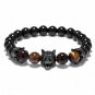 Animal Head Wolf Strand Bracelet Crown Natural Stone Punk Braclets Men Biker