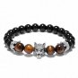 Animal Head Wolf Strand Bracelet Crown Natural Stone Punk Braclets Men Biker