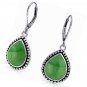 Jade Framed Pear Shaped Teardrop Leverback Dangle Earrings Sterling Silver
