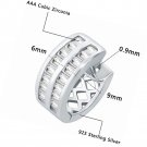 925 Sterling Silver Small Hoop Earrings Baguette Cut Cubic Zirconia Huggie
